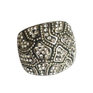 Sterling Silver Dome Ring Cocktail Statement CZ Faux Diamond Wide Band Size 7.5